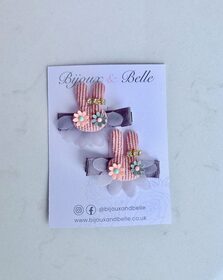 Bunny Rabbit Hair Clips – Pink & Grey