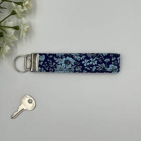 Liberty Floral Fabric Key Fob, Blue and Dark Blue