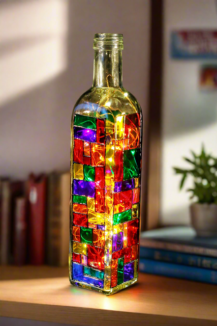 Mondrian Style Multicoloured Rainbow Bottle Light