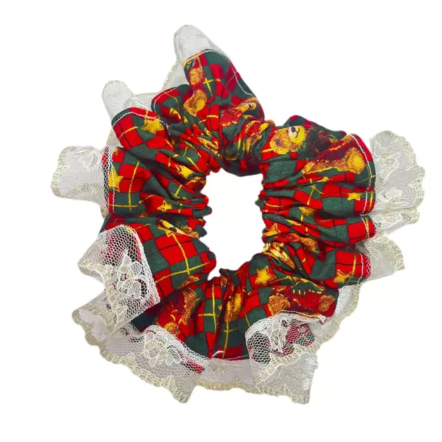 Tartan Christmas scrunchie with gold trim