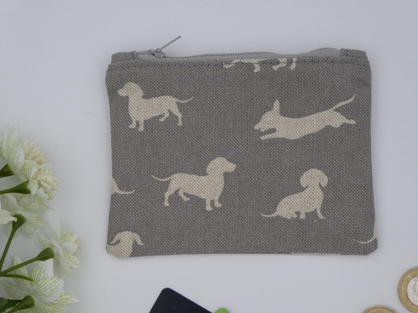 Dachshund Coin Purse, Grey, Zipped Card Holder