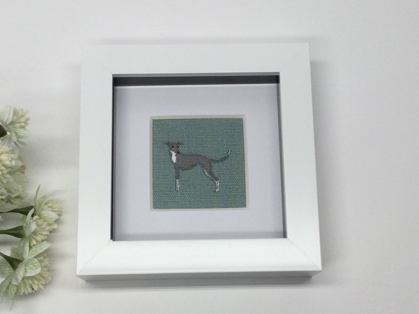 Whippet Fabric Picture, Grey Dog Home Decor