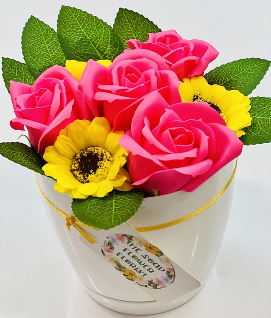 Soap Flower Displays within Flower Pots