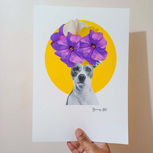 Whippet Joy - Floral dog collage A4