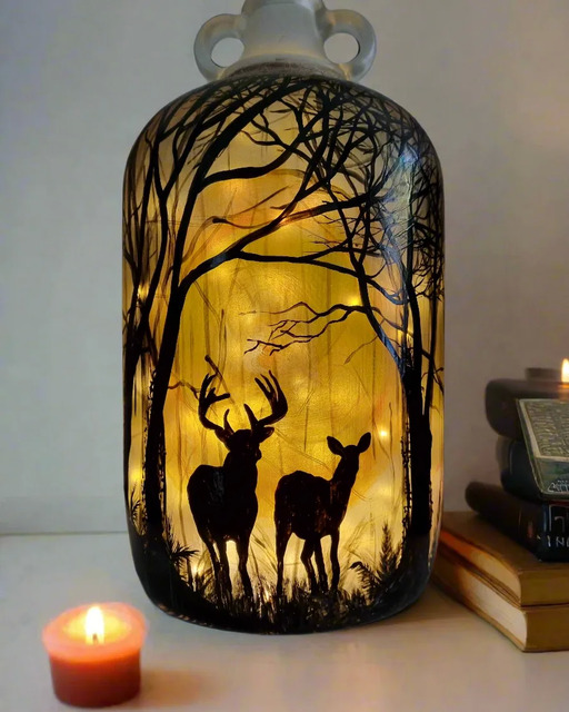 Handmade Arthouse Woodland Stag & Doe Lamp