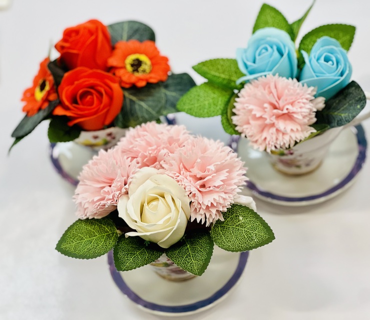 Soap Flower Vintage Tea Cups