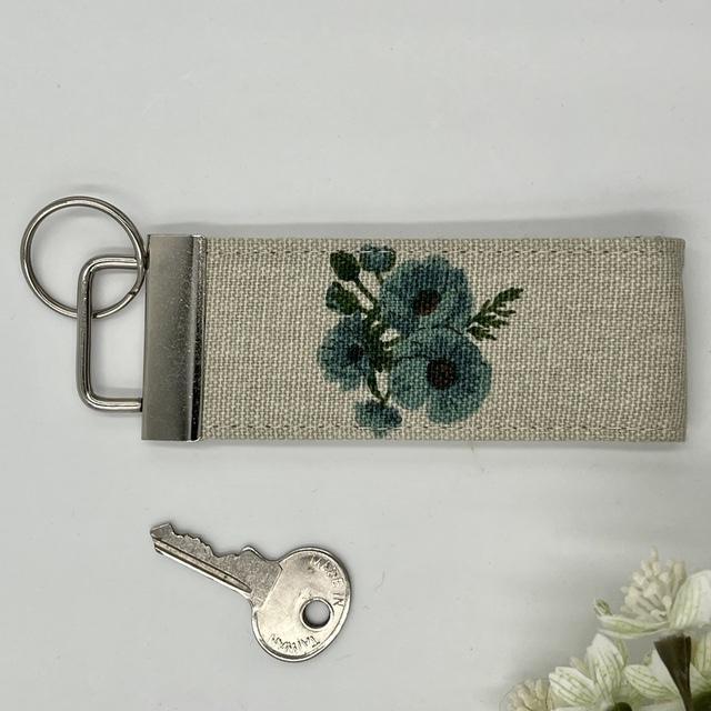 Blue Poppy  Fabric Key Fob, Keyring, Wristlet