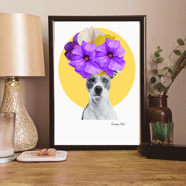 Whippet Joy - Floral dog collage A4