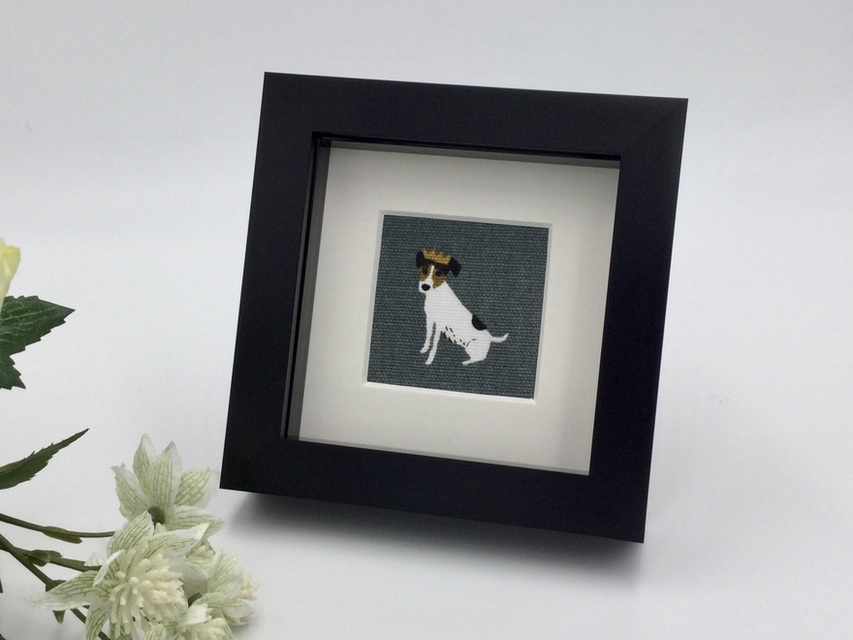 Jack Russell Dog with a Crown, Textile Picture