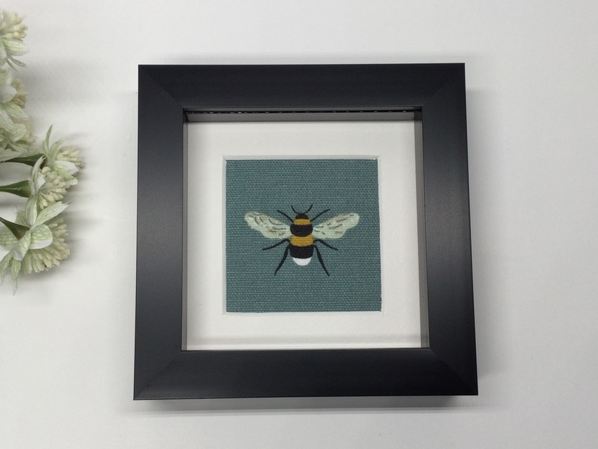 Bee on Teal Background, Textile Picture