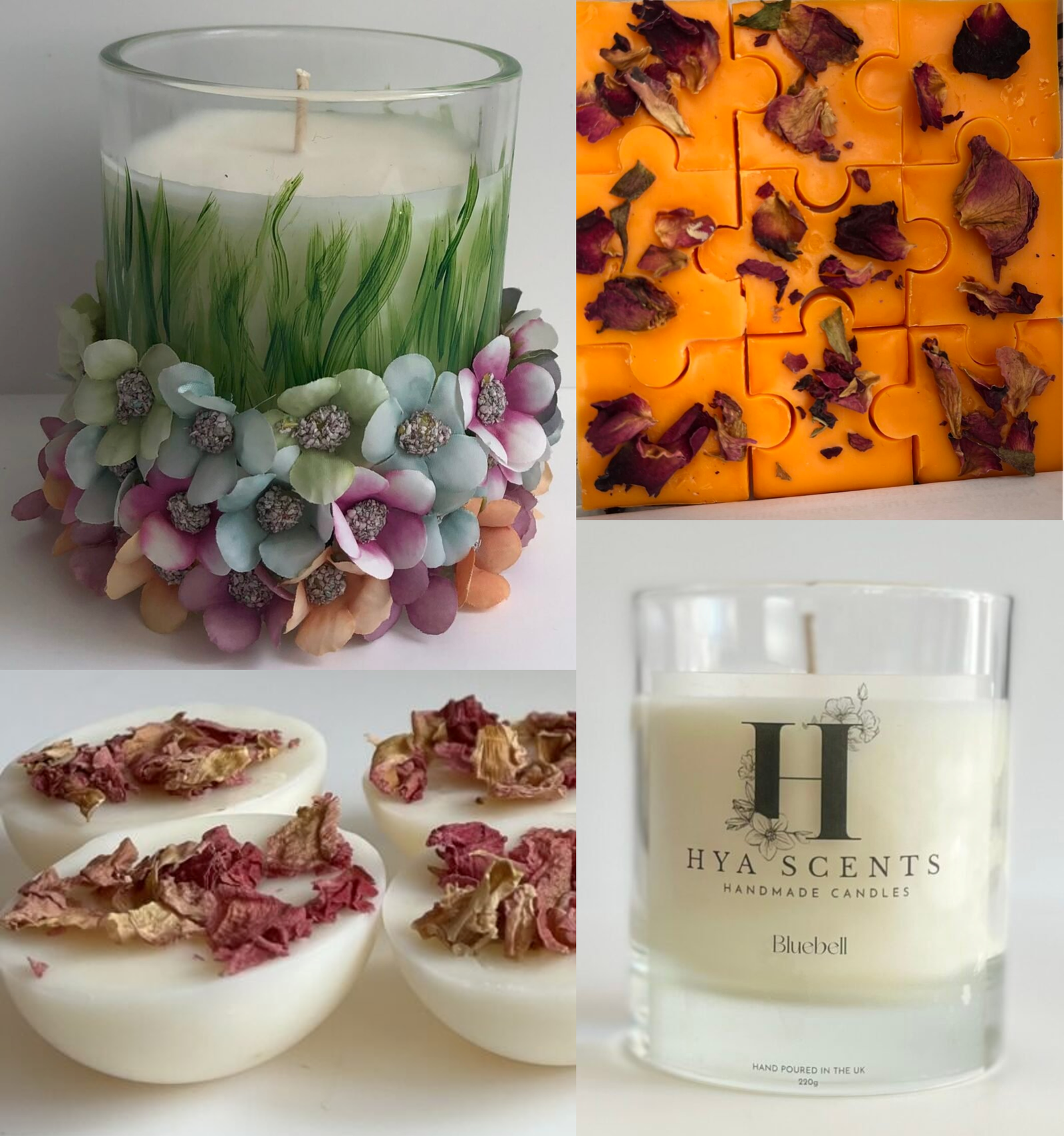 Image of a range of candles and wax melts made by Hyascents.