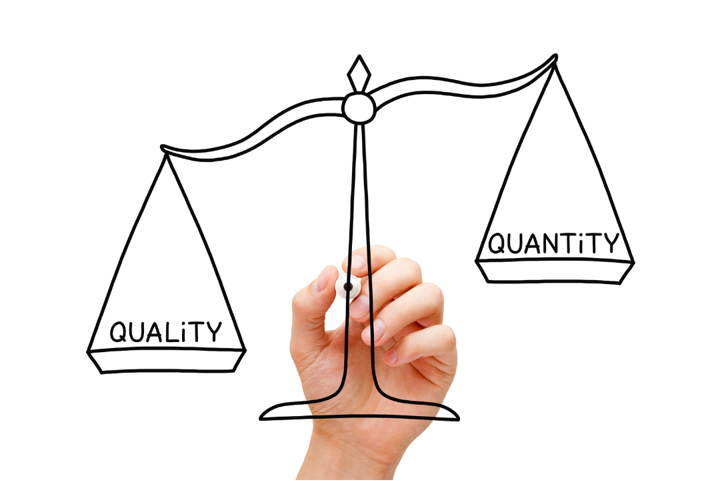 Quality Scales showing quality weighing more than quantity