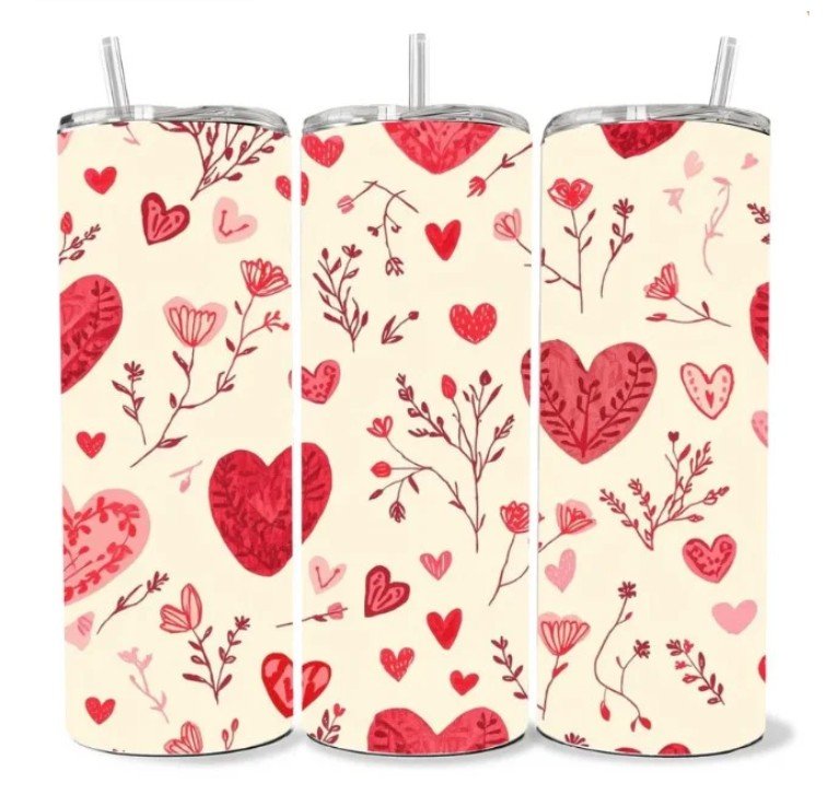 Image of valentines day themed cold cups with heart design